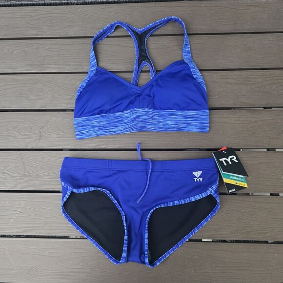 TYR Womens Velvet Blue V-Neck Bikini Top (M)  W/ Matching Hipkini (S) NEW No Tag - Picture 1 of 3